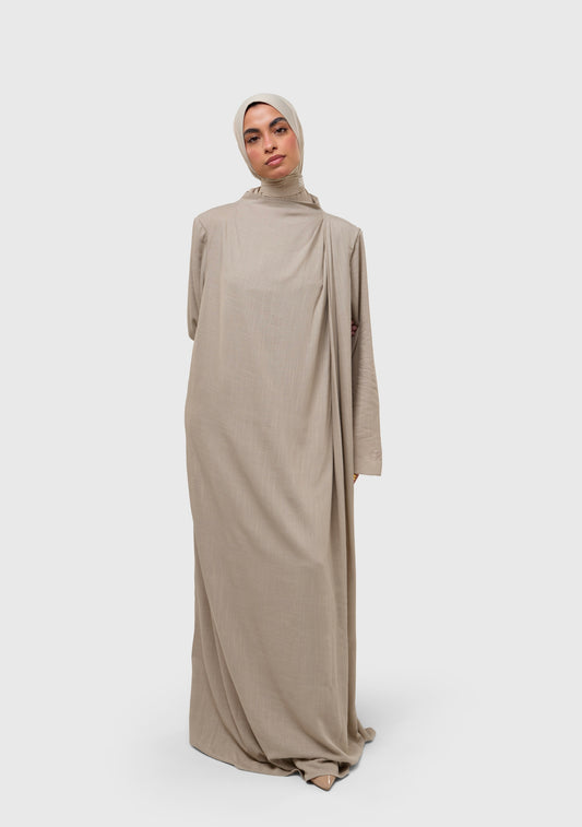 Pleated Dress - linen stone