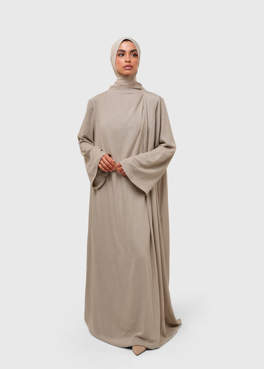 Pleated Dress - linen stone