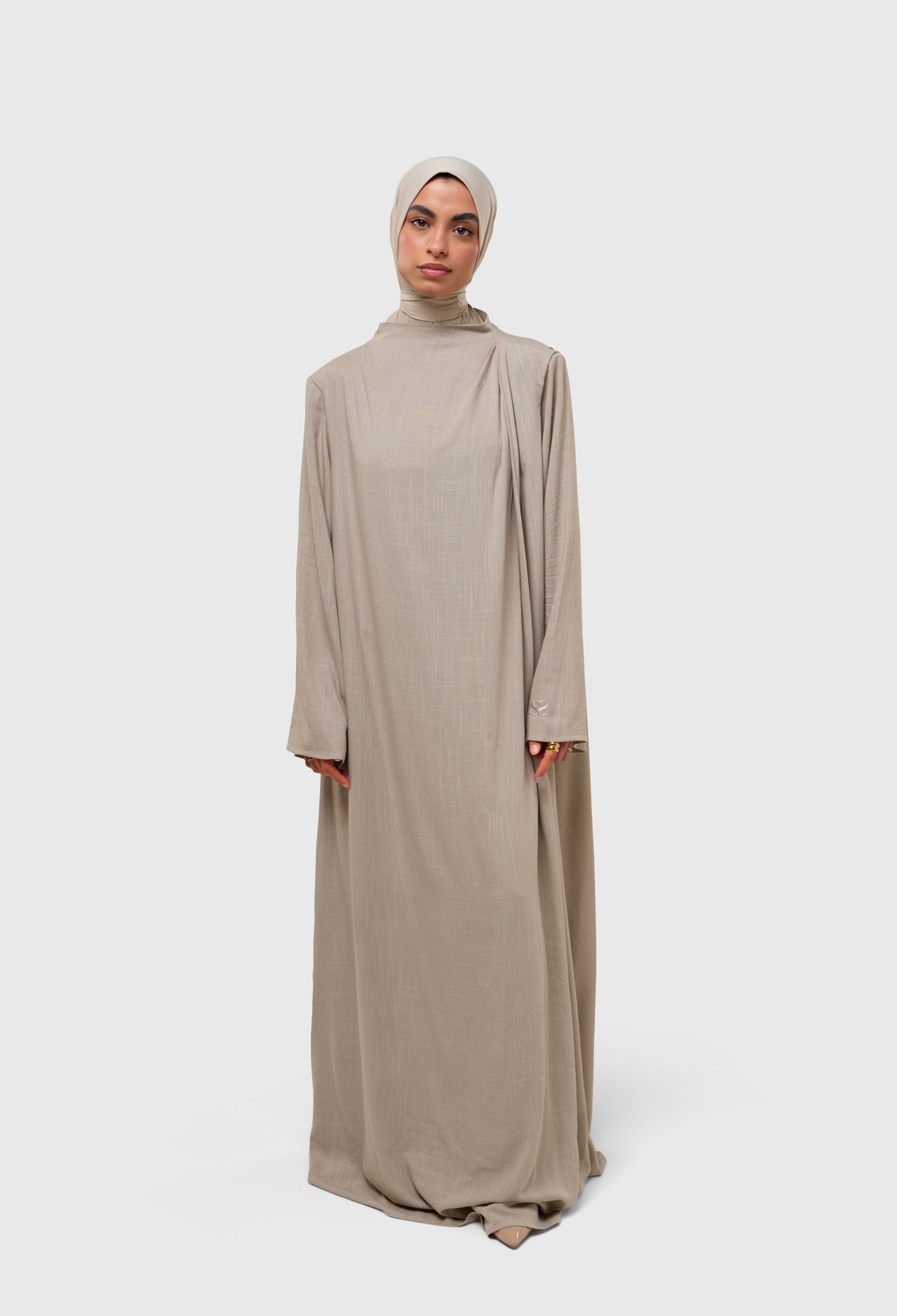 Pleated Dress - linen stone