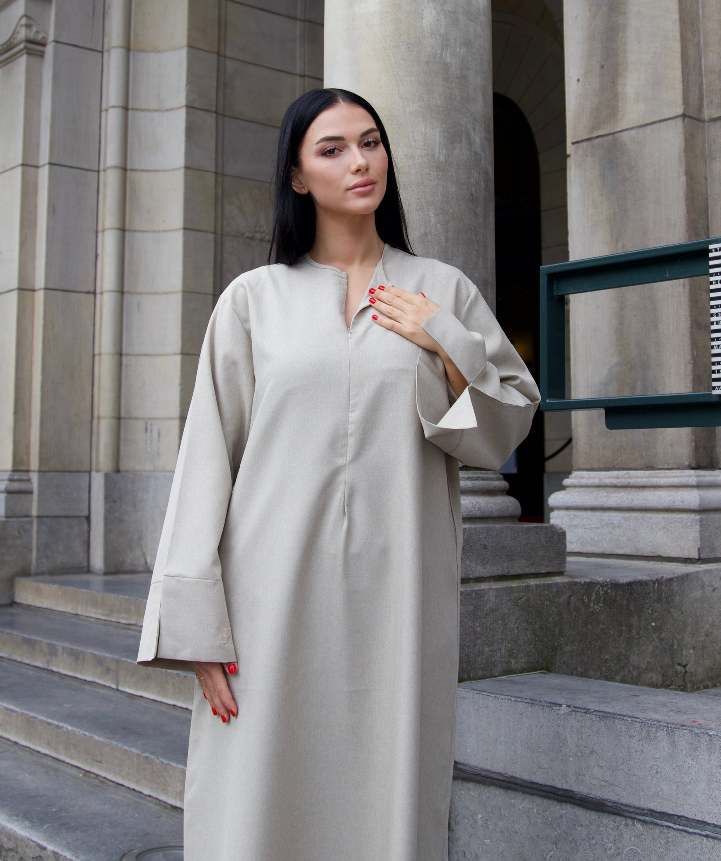 Linen zipper dress - Stone