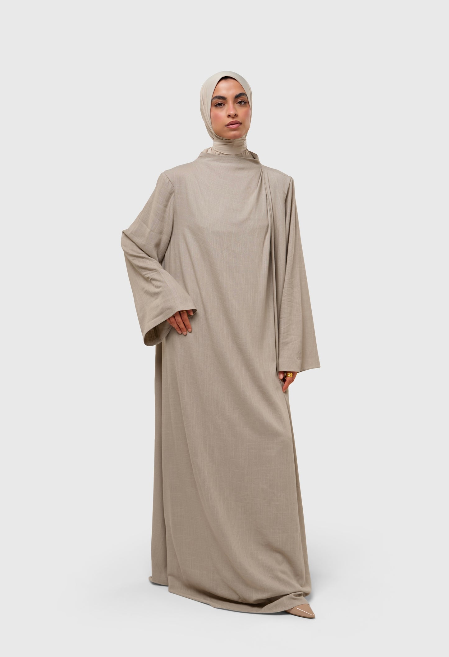 Pleated Dress - linen stone
